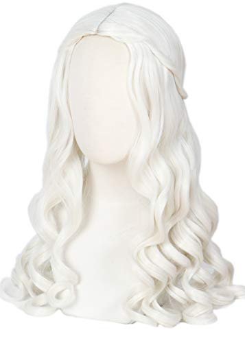 Linfairy Women's White Blonde Long Wavy Wig for Halloween Cosplay Costume Queen Wig Adult