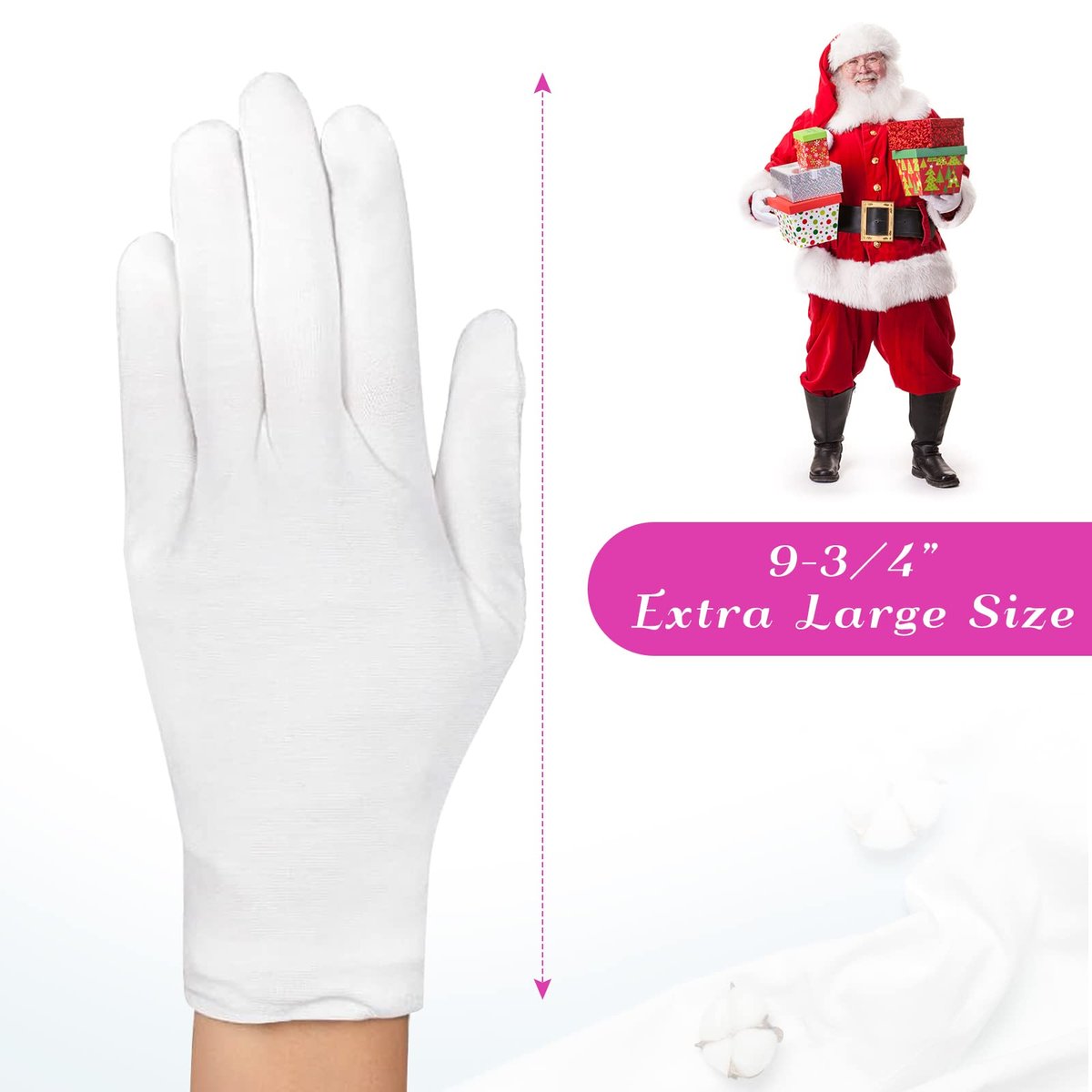 PAXCOO 12 Pairs White Cotton Moisturizing Gloves for Dry Hands, Eczema, Spa & Jewelry Inspection – XL (24 Count Pack) - görsel 5