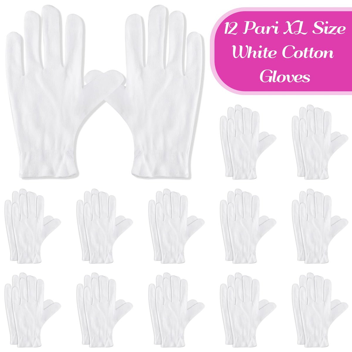 PAXCOO 12 Pairs White Cotton Moisturizing Gloves for Dry Hands, Eczema, Spa & Jewelry Inspection – XL (24 Count Pack) - görsel 3