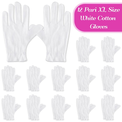 PAXCOO 12 Pairs White Cotton Moisturizing Gloves for Dry Hands, Eczema, Spa & Jewelry Inspection – XL (24 Count Pack)