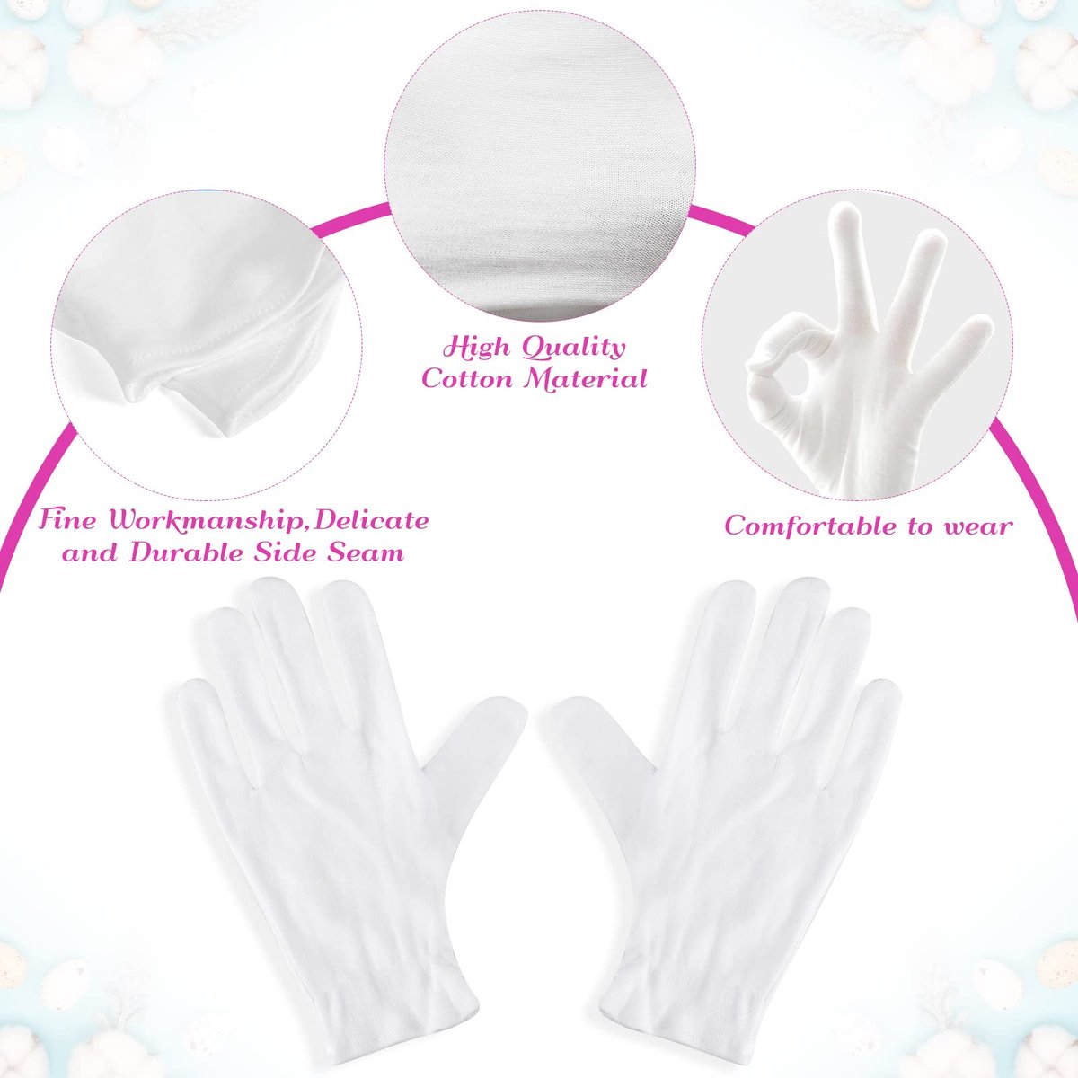 PAXCOO 12 Pairs White Cotton Moisturizing Gloves for Dry Hands, Eczema, Spa & Jewelry Inspection – XL (24 Count Pack) - görsel 7