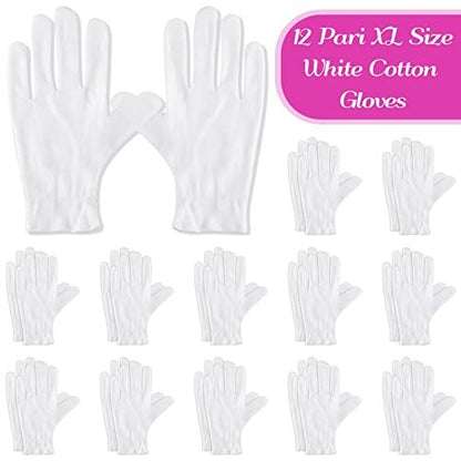 PAXCOO 12 Pairs White Cotton Moisturizing Gloves for Dry Hands, Eczema, Spa & Jewelry Inspection – XL (24 Count Pack)