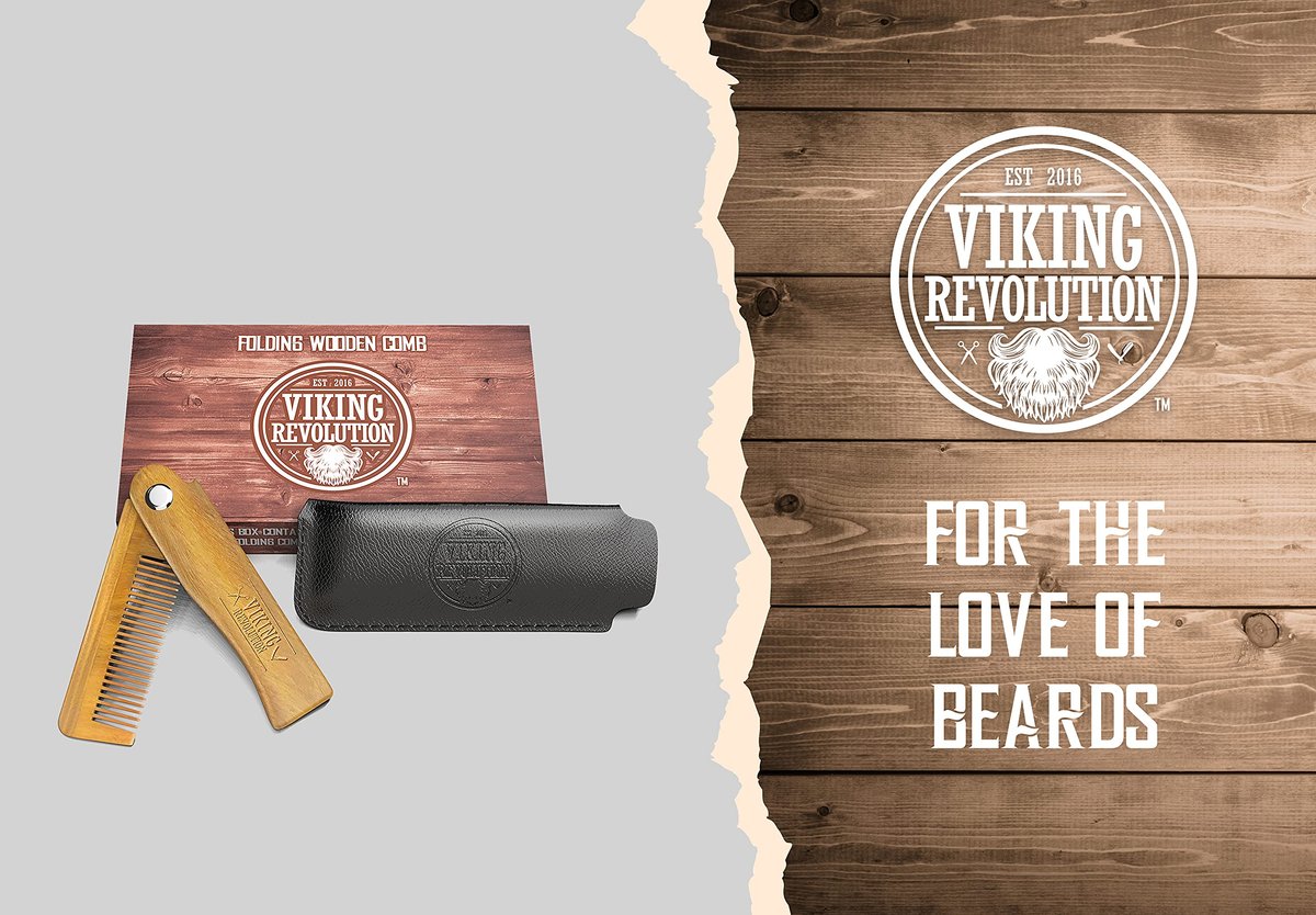Folding Beard Comb with Carrying Pouch for Men – All Natural Wooden Beard Comb in Gift Box – Green Sandalwood Comb for Grooming & Combing Hair, Beards and Mustaches by Viking Revolution - görsel 5