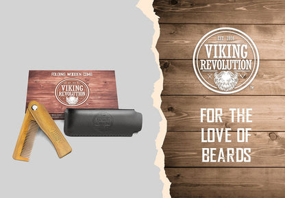Folding Beard Comb with Carrying Pouch for Men – All Natural Wooden Beard Comb in Gift Box – Green Sandalwood Comb for Grooming & Combing Hair, Beards and Mustaches by Viking Revolution