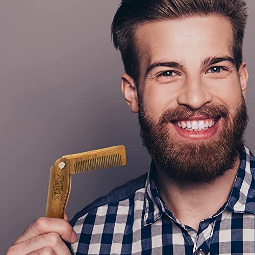 Folding Beard Comb with Carrying Pouch for Men – All Natural Wooden Beard Comb in Gift Box – Green Sandalwood Comb for Grooming & Combing Hair, Beards and Mustaches by Viking Revolution - görsel 11