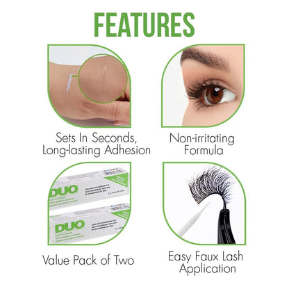 DUO Brush-On Clear Lash Glue – Waterproof Strip Lash Adhesive with Vitamins A, C & E, Long Lasting Eyelash Glue, 0.18 oz, 2 Pack