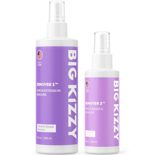 Big Kizzy Tape in Extension Remover (8oz) & Tape Ins Residue Remover (4oz) - Fastest Two Step System to Remove Tape in Extensions and Tape Ins Residue Avelisse