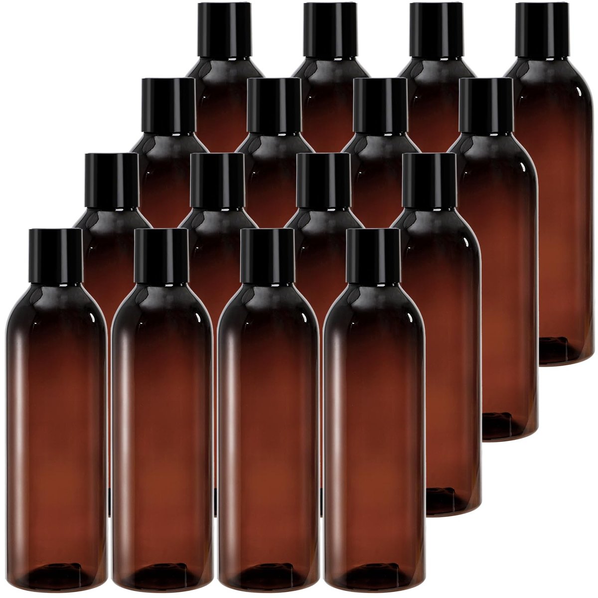 Bekith 16 Pack 8 oz Amber Plastic Bottles with Disc Top Flip Cap – BPA-Free Refillable Containers for Shampoo, Lotions, Soap, Creams Avelisse
