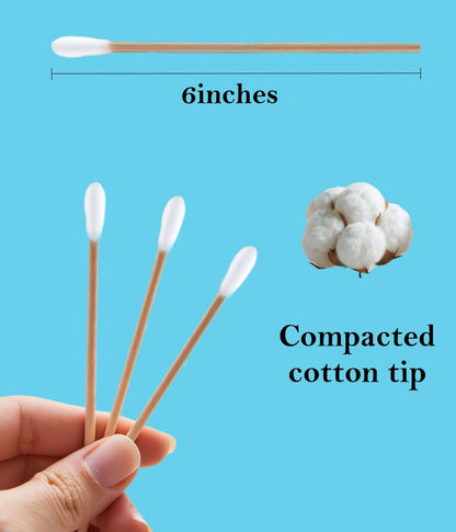 200-Piece 6-Inch Wooden Cotton Swab Applicators – Sterile Cotton Q-Tips for Cleaning, Makeup, Ear Care, Jewelry & Ceramics