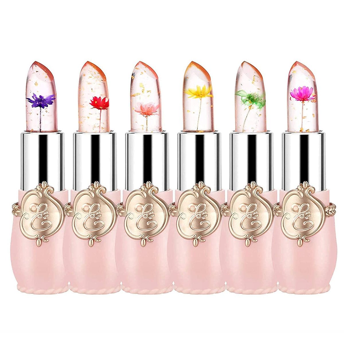 Pack of 6 Crystal Flower Jelly Lipstick – Long Lasting, Color Changing Lip Balm & Moisturizer – Perfect for Women, Birthday, Mother's Day, Graduation Gifts - görsel 1