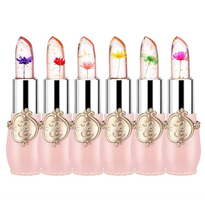 Pack of 6 Crystal Flower Jelly Lipstick – Long Lasting, Color Changing Lip Balm & Moisturizer – Perfect for Women, Birthday, Mother's Day, Graduation Gifts