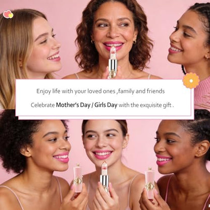 Pack of 6 Crystal Flower Jelly Lipstick – Long Lasting, Color Changing Lip Balm & Moisturizer – Perfect for Women, Birthday, Mother's Day, Graduation Gifts