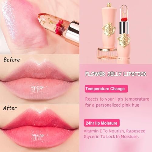 Pack of 6 Crystal Flower Jelly Lipstick – Long Lasting, Color Changing Lip Balm & Moisturizer – Perfect for Women, Birthday, Mother's Day, Graduation Gifts - görsel 14