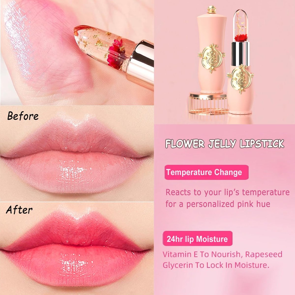 Pack of 6 Crystal Flower Jelly Lipstick – Long Lasting, Color Changing Lip Balm & Moisturizer – Perfect for Women, Birthday, Mother's Day, Graduation Gifts - görsel 13