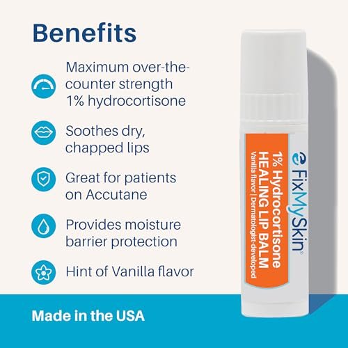 FixMySkin 1% Hydrocortisone Healing Lip Balm, Vanilla – Soothes Dry, Cracked & Irritated Lips, Relieves Chapped Lips, Cold Sores & Eczema, Dermatologist Developed, Travel-Friendly Tube, 0.15 oz Avelisse