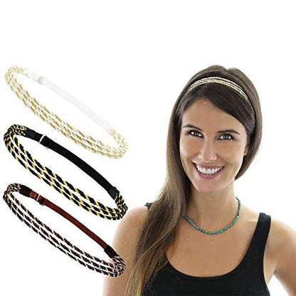 Beaute Galleria 6-Pack Adjustable Braided Headbands – Double Braided & Triple Strand Twisted Elastic Women's Hair Accessories, Boho Hippie Style