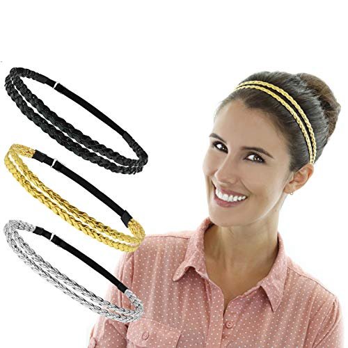 Beaute Galleria 6-Pack Adjustable Braided Headbands – Double Braided & Triple Strand Twisted Elastic Women's Hair Accessories, Boho Hippie Style - görsel 10