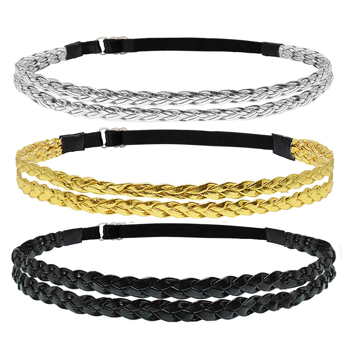 Beaute Galleria 6-Pack Adjustable Braided Headbands – Double Braided & Triple Strand Twisted Elastic Women's Hair Accessories, Boho Hippie Style - görsel 11
