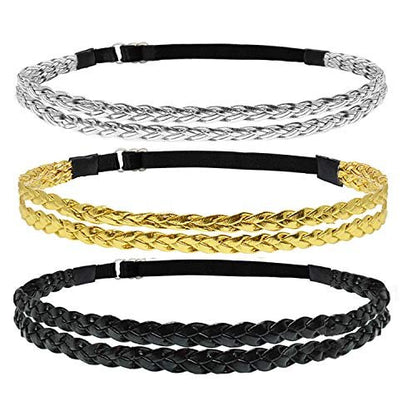 Beaute Galleria 6-Pack Adjustable Braided Headbands – Double Braided & Triple Strand Twisted Elastic Women's Hair Accessories, Boho Hippie Style