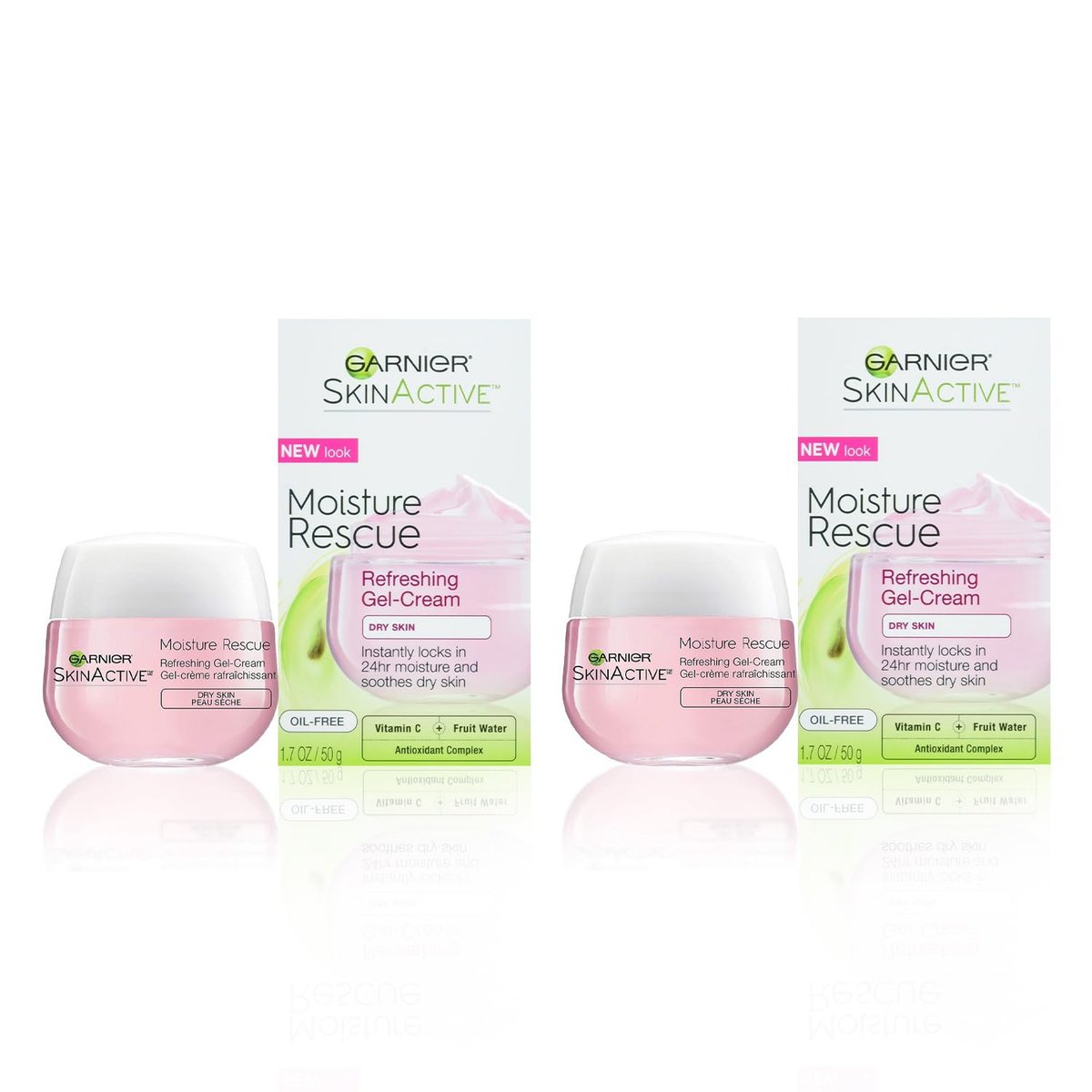 Garnier Moisture Rescue Refreshing Gel-Cream for Dry Skin, Oil-Free, 1.7 Oz (50g) - 2 Count Avelisse