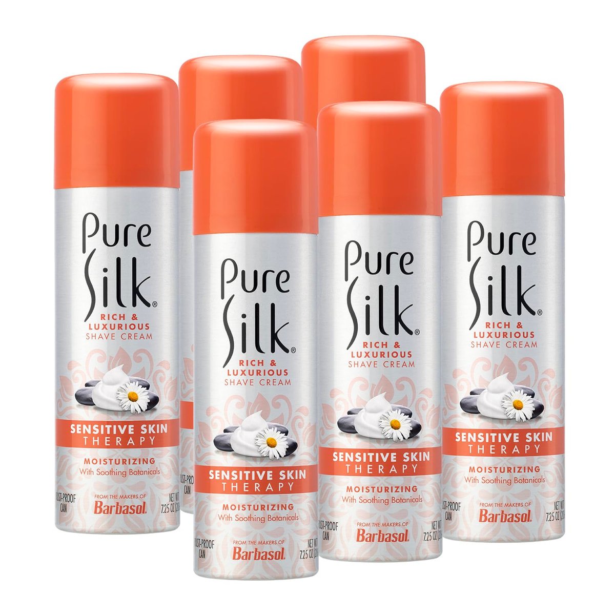 Pure Silk Sensitive Skin Shaving Cream for Women - Aloe, Papaya & Willow Bark Infused, Smooth Glide Formula, Rust-Proof Can, USA Made, 7.25 oz (Pack of 6) Avelisse