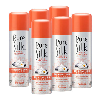 Pure Silk Sensitive Skin Shaving Cream for Women - Aloe, Papaya & Willow Bark Infused, Smooth Glide Formula, Rust-Proof Can, USA Made, 7.25 oz (Pack of 6) Avelisse