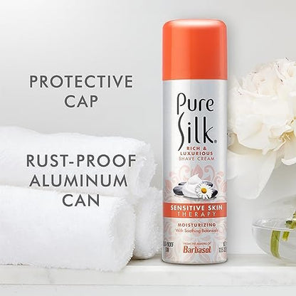 Pure Silk Sensitive Skin Shaving Cream for Women - Aloe, Papaya & Willow Bark Infused, Smooth Glide Formula, Rust-Proof Can, USA Made, 7.25 oz (Pack of 6) Avelisse