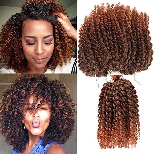 SHAROPUL Kinky Curly Crochet Hair 8 Inch Ombre Color 3-Pack - Synthetic Afro Marley Twist Braids for Black Women (1B/30) - görsel 2