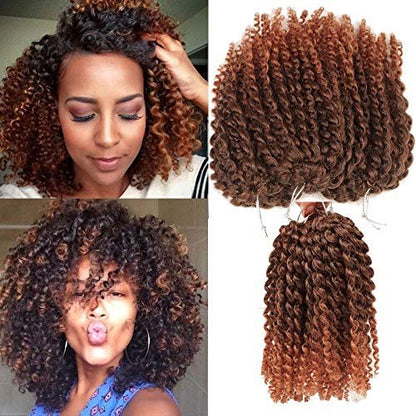SHAROPUL Kinky Curly Crochet Hair 8 Inch Ombre Color 3-Pack - Synthetic Afro Marley Twist Braids for Black Women (1B/30)