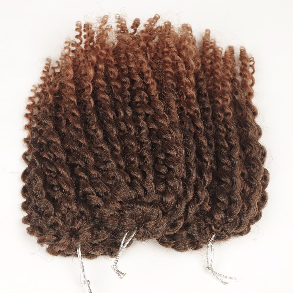 SHAROPUL Kinky Curly Crochet Hair 8 Inch Ombre Color 3-Pack - Synthetic Afro Marley Twist Braids for Black Women (1B/30) - görsel 5