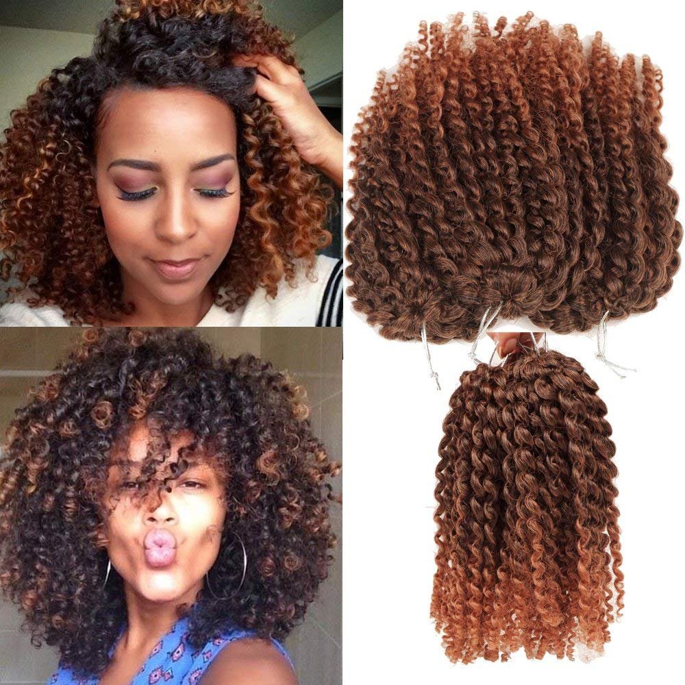 SHAROPUL Kinky Curly Crochet Hair 8 Inch Ombre Color 3-Pack - Synthetic Afro Marley Twist Braids for Black Women (1B/30) - görsel 1