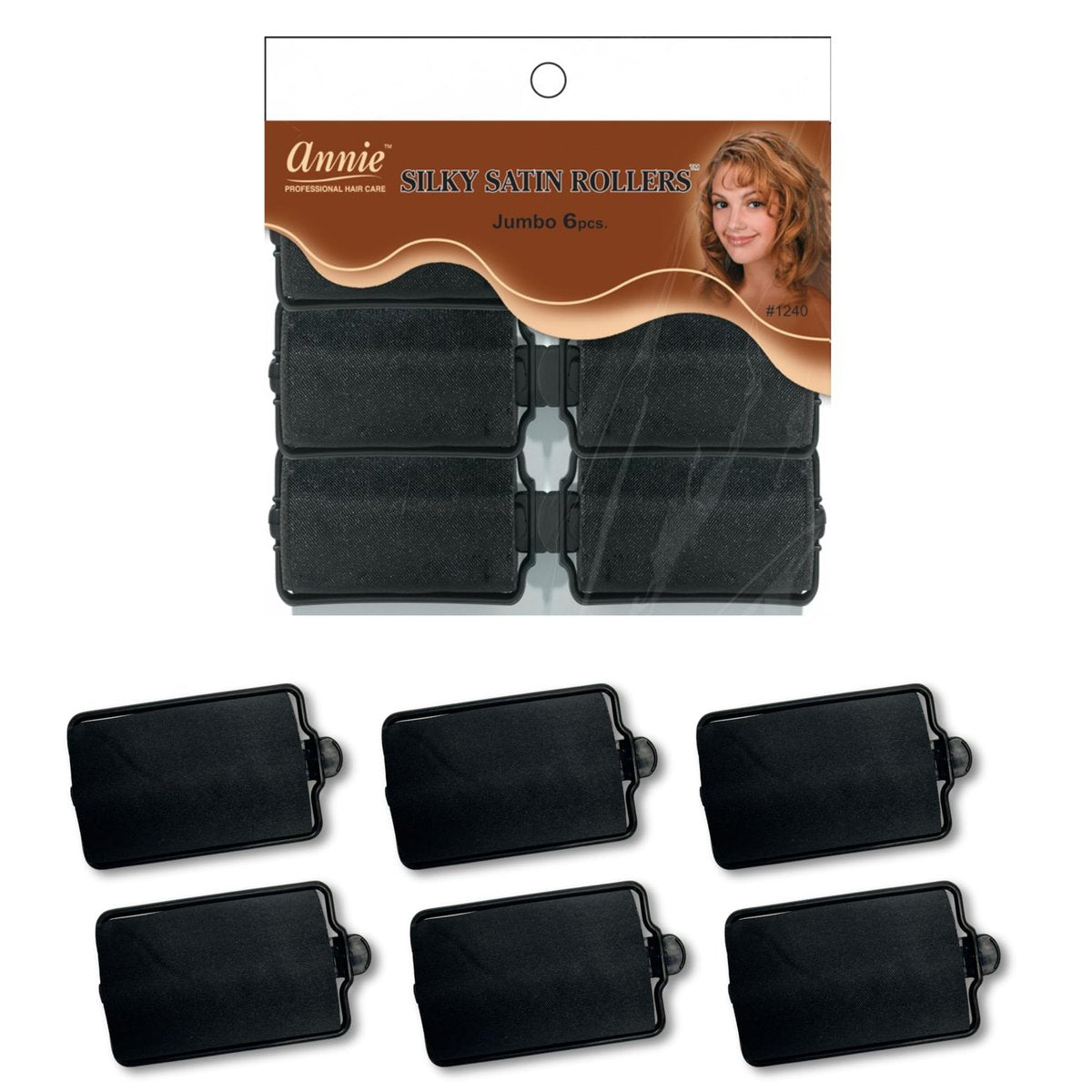 Annie Silky Satin Jumbo Hair Rollers - 6 Pack Black Foam Sponge Curlers for Heatless Curls - Soft Sleep Styler Pillow Rollers for All Hair Types, Prevents Breakage & Frizz (1.5 Inch Diameter) - görsel 1