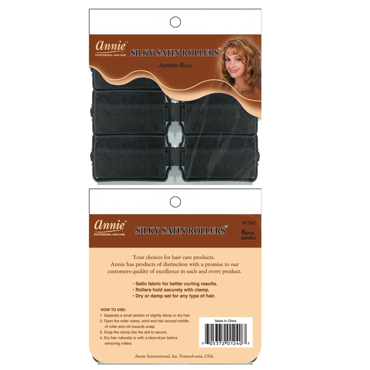 Annie Silky Satin Jumbo Hair Rollers - 6 Pack Black Foam Sponge Curlers for Heatless Curls - Soft Sleep Styler Pillow Rollers for All Hair Types, Prevents Breakage & Frizz (1.5 Inch Diameter) - görsel 3