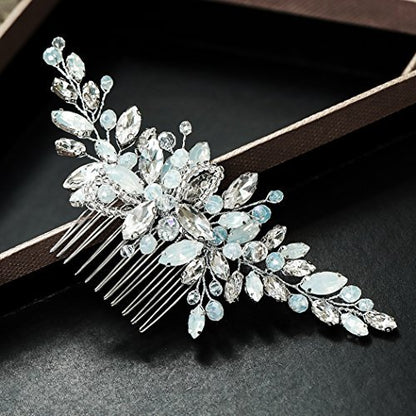 Yean Silver Rhinestone Opal Crystal Vintage Wedding Hair Comb - Bridal Hair Clip for Brides and Bridesmaids Avelisse