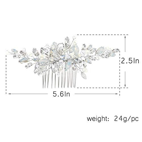 Yean Silver Rhinestone Opal Crystal Vintage Wedding Hair Comb - Bridal Hair Clip for Brides and Bridesmaids Avelisse