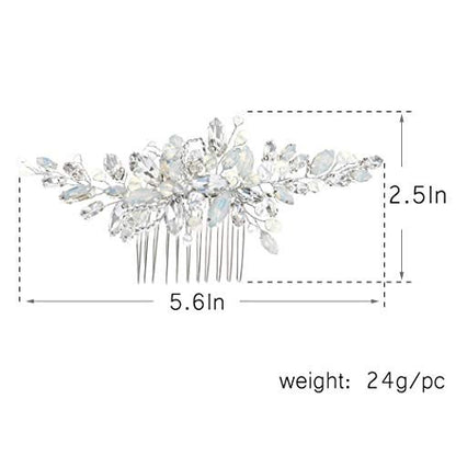 Yean Silver Rhinestone Opal Crystal Vintage Wedding Hair Comb - Bridal Hair Clip for Brides and Bridesmaids Avelisse
