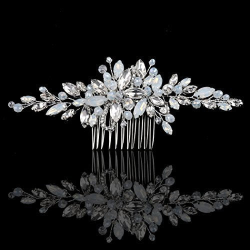 Yean Silver Rhinestone Opal Crystal Vintage Wedding Hair Comb - Bridal Hair Clip for Brides and Bridesmaids Avelisse