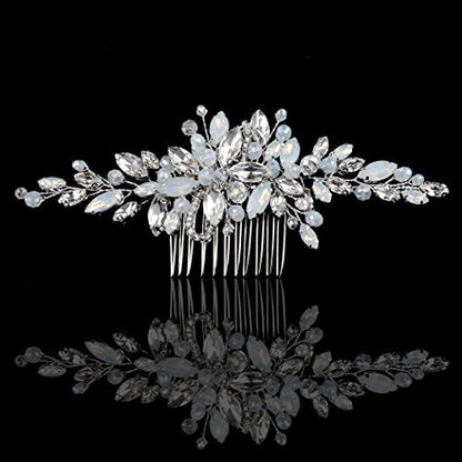 Yean Silver Rhinestone Opal Crystal Vintage Wedding Hair Comb - Bridal Hair Clip for Brides and Bridesmaids Avelisse