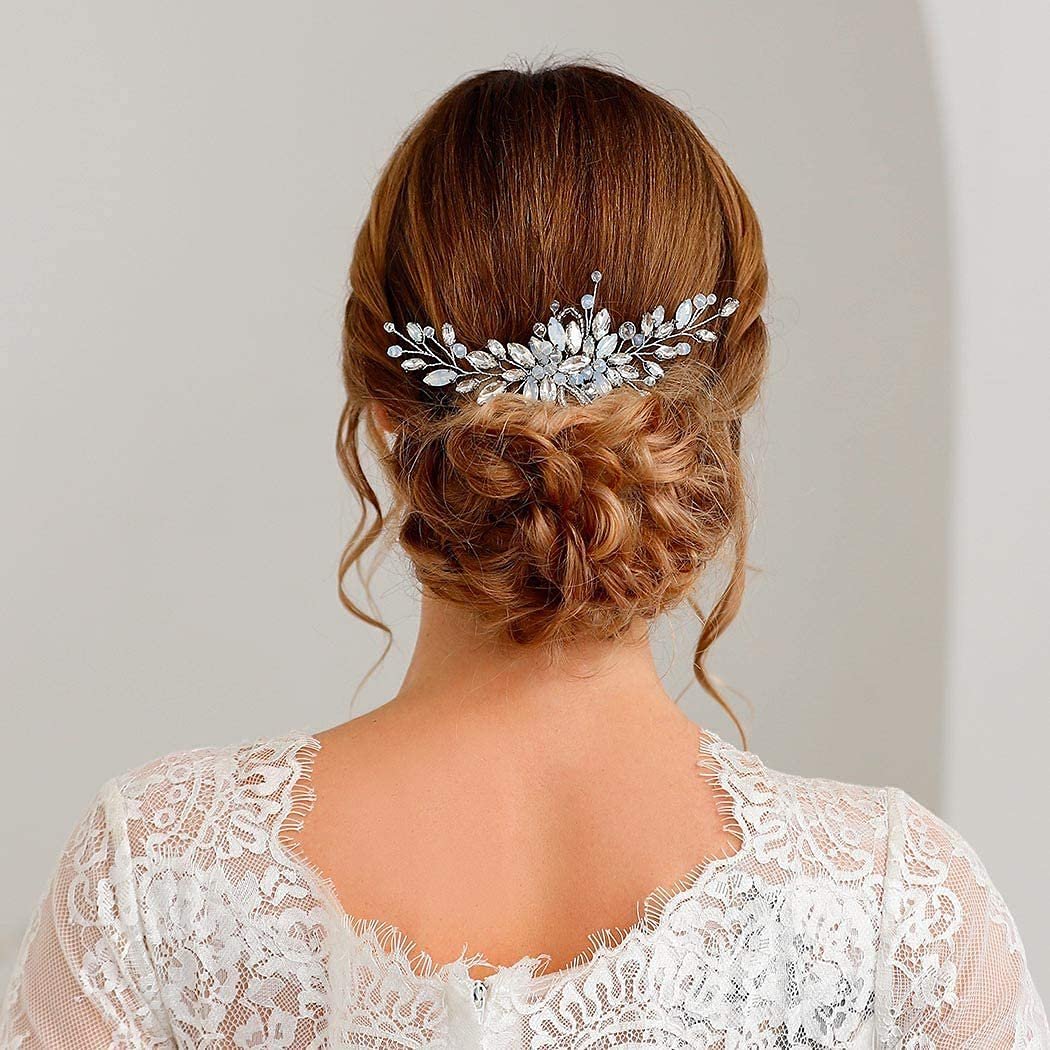 Yean Silver Rhinestone Opal Crystal Vintage Wedding Hair Comb - Bridal Hair Clip for Brides and Bridesmaids Avelisse