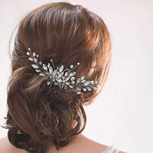 Yean Silver Rhinestone Opal Crystal Vintage Wedding Hair Comb - Bridal Hair Clip for Brides and Bridesmaids Avelisse