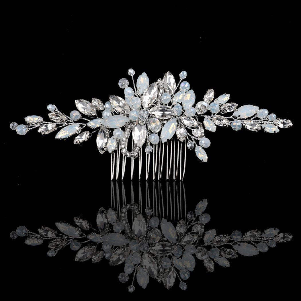 Yean Silver Rhinestone Opal Crystal Vintage Wedding Hair Comb - Bridal Hair Clip for Brides and Bridesmaids Avelisse