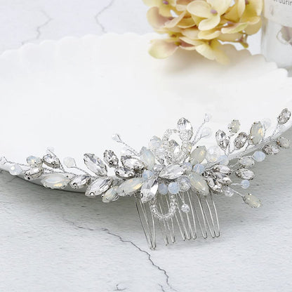 Yean Silver Rhinestone Opal Crystal Vintage Wedding Hair Comb - Bridal Hair Clip for Brides and Bridesmaids Avelisse