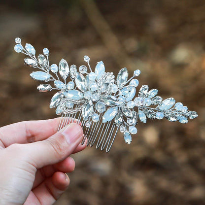 Yean Silver Rhinestone Opal Crystal Vintage Wedding Hair Comb - Bridal Hair Clip for Brides and Bridesmaids Avelisse