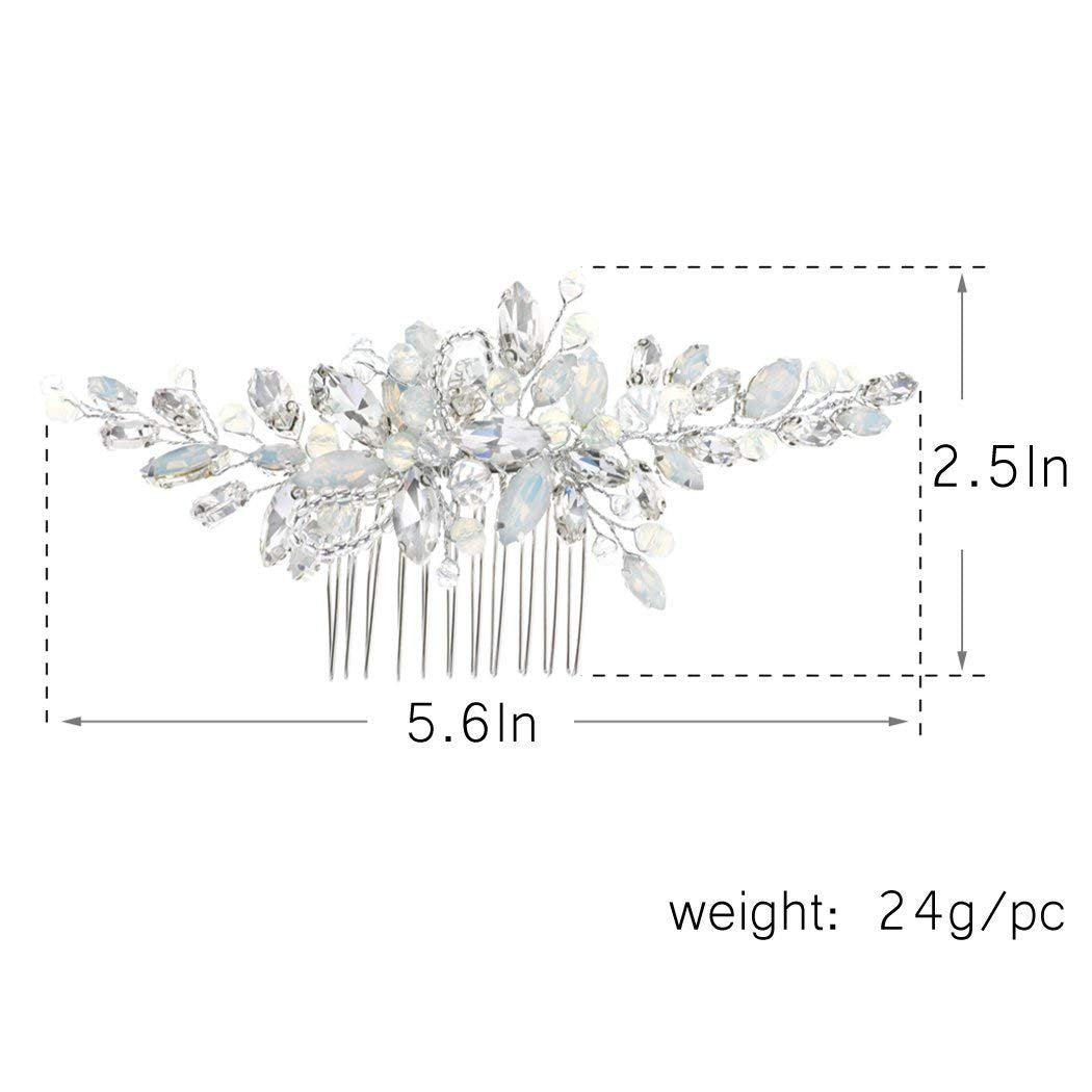 Yean Silver Rhinestone Opal Crystal Vintage Wedding Hair Comb - Bridal Hair Clip for Brides and Bridesmaids Avelisse