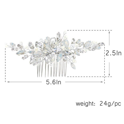 Yean Silver Rhinestone Opal Crystal Vintage Wedding Hair Comb - Bridal Hair Clip for Brides and Bridesmaids Avelisse