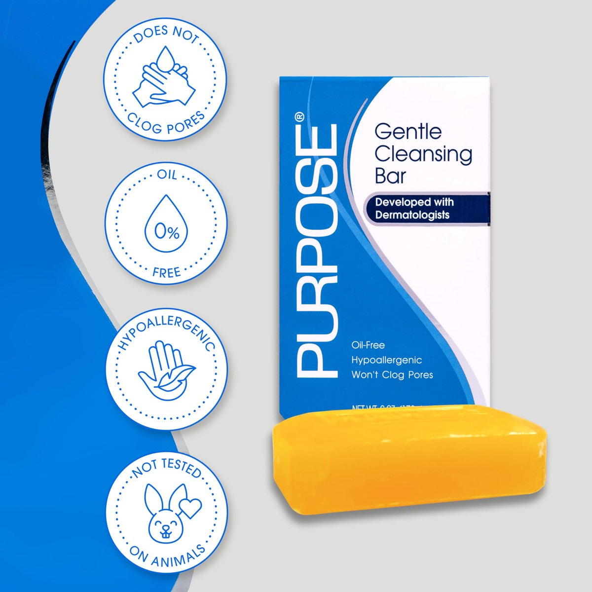 Purpose Gentle Cleansing Bar – Dermatologist-Developed, Hypoallergenic, Sulfate-Free, for Sensitive & Dry Skin, 6 oz (Pack of 4) Avelisse