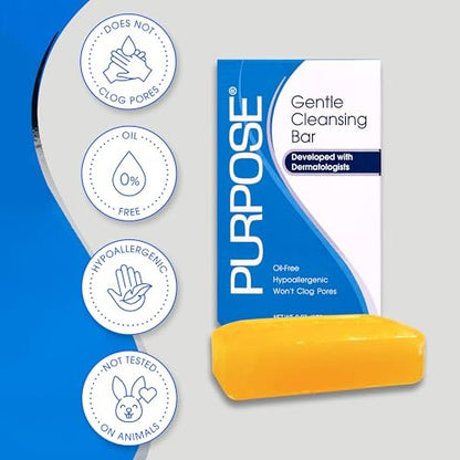 Purpose Gentle Cleansing Bar – Dermatologist-Developed, Hypoallergenic, Sulfate-Free, for Sensitive & Dry Skin, 6 oz (Pack of 4) Avelisse