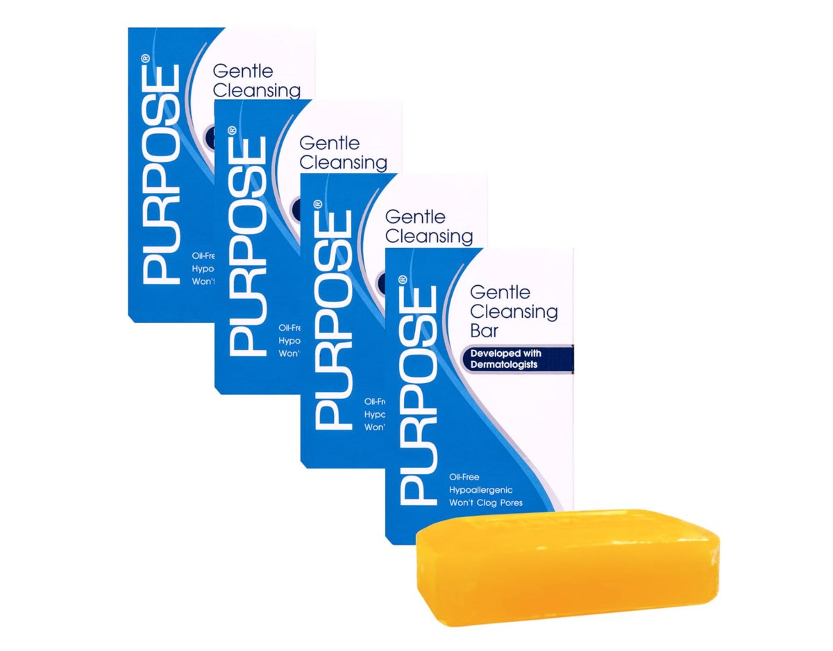 Purpose Gentle Cleansing Bar – Dermatologist-Developed, Hypoallergenic, Sulfate-Free, for Sensitive & Dry Skin, 6 oz (Pack of 4) Avelisse
