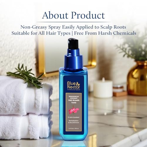 Blue Nectar Hair Growth Serum with Rosemary Oil - Ayurvedic Hair Tonic Spray (8 Herbs, 3.38 Fl Oz) - görsel 14