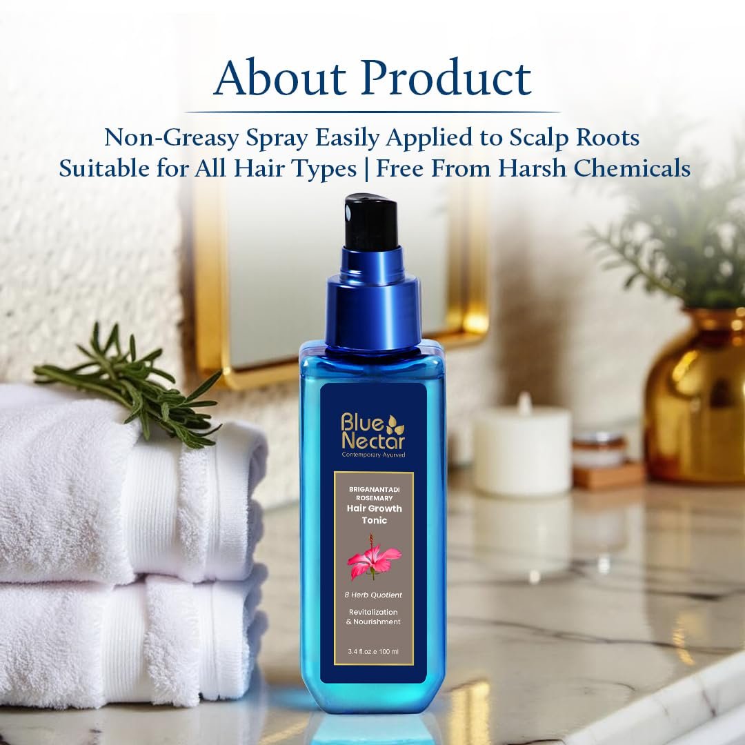 Blue Nectar Hair Growth Serum with Rosemary Oil - Ayurvedic Hair Tonic Spray (8 Herbs, 3.38 Fl Oz) - görsel 13